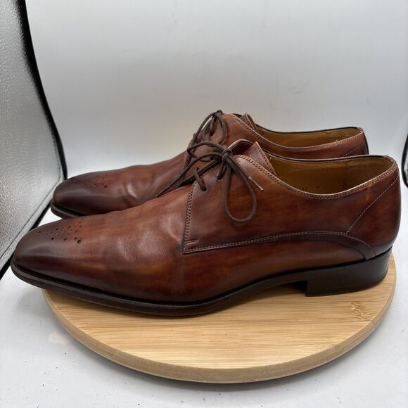 Magnanni Merrion Burnished Cognac Leather Derby Dress Shoes Size 12M Spain - Picture 6 of 14